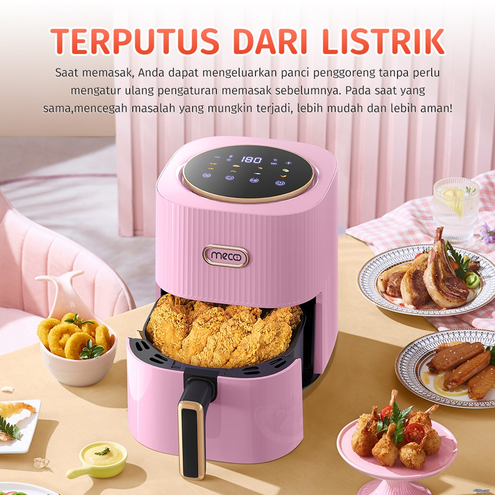 Mecoo Most Aesthetic Air Fryer 650 Low Watt  Air Fryer Digital 5.5 L Lilac Pink NX-07-PRO / NX 07 PRO Hemat Listrik &amp; Anti Jeglek Mesin Penggorengan Tanpa Minyak