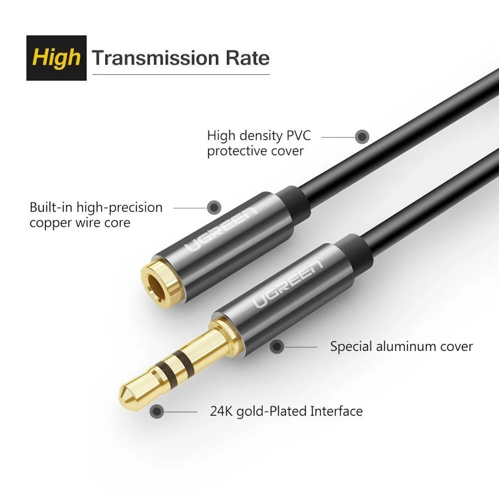 UGREEN ORIGINAL Kabel Audio Extension 3.5mm Male to Female 3M 3 Meter AUX Jack TRS Adaptor Adapter 3.5 mm Ori
