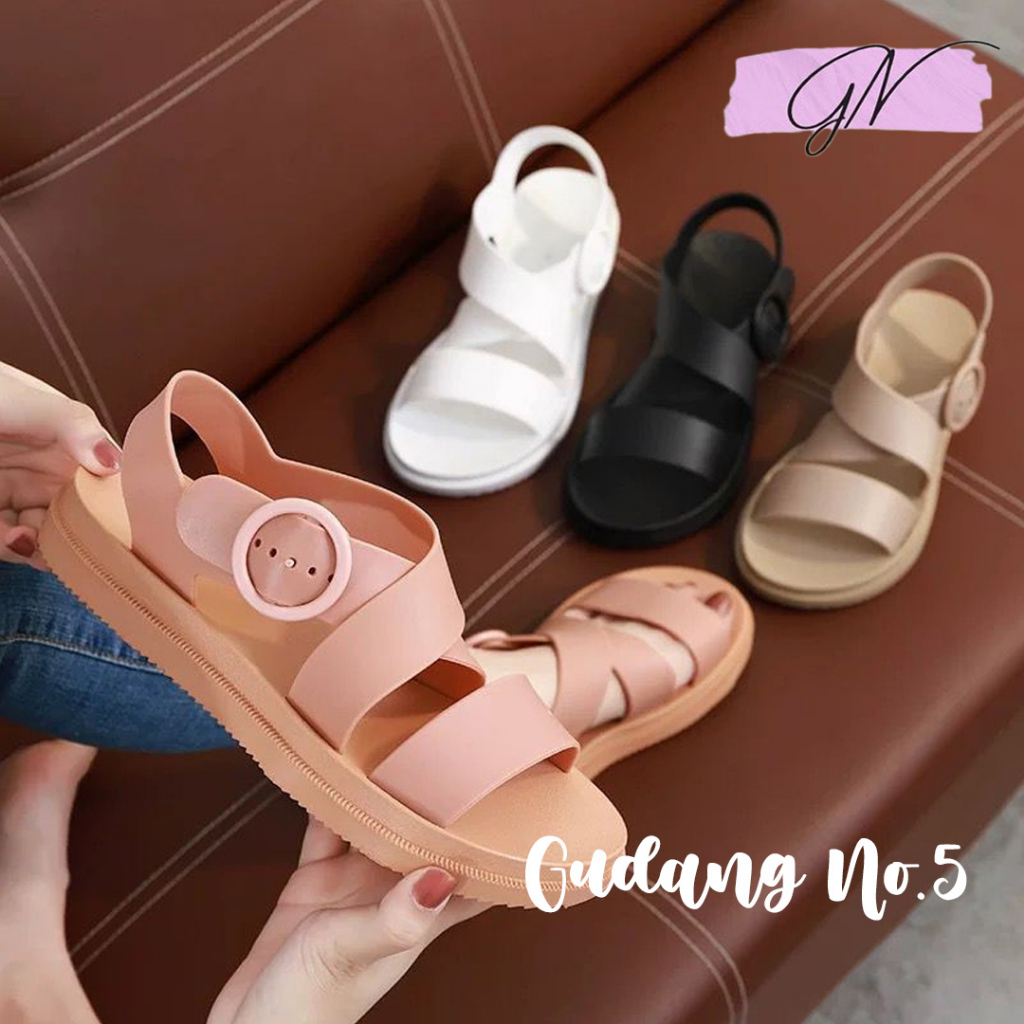 GN-3613-F Sandal Jelly Tali Gesper Silang Ban 2 Wanita Import Favoli PCU