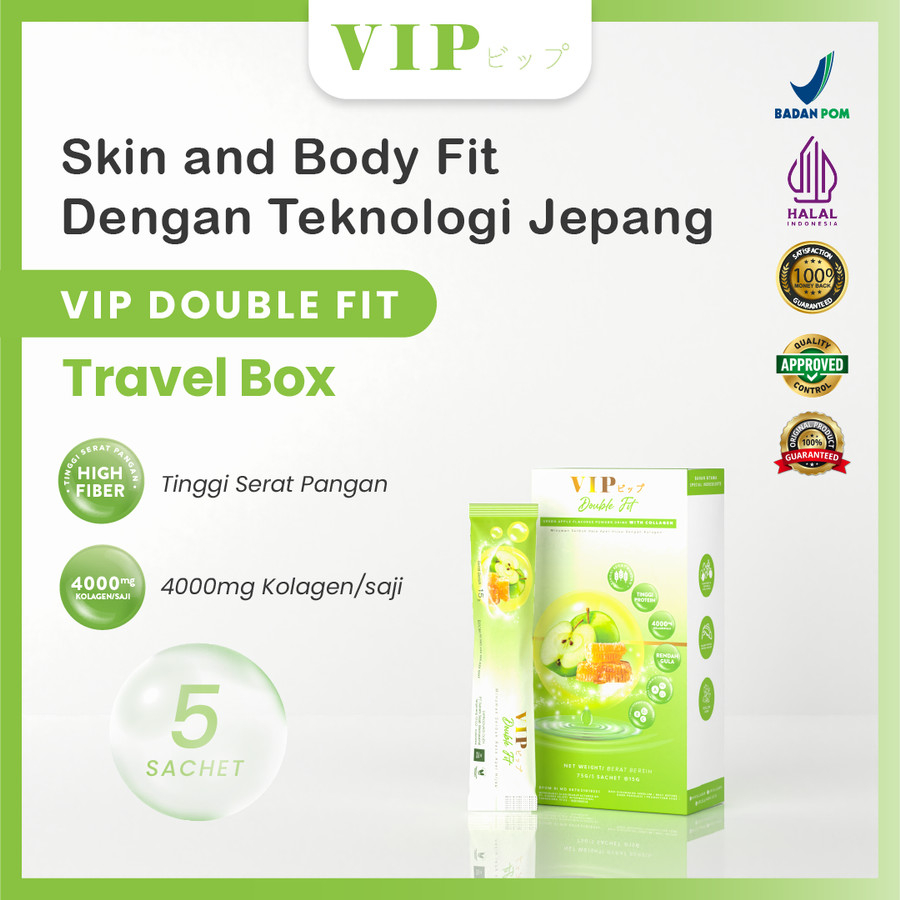 Minuman Kesehatan Kecantikan Suplemen Perawatan Tubuh Nutrisi Kulit Collagen Drink Vip Double Fit Builder Refresh Teknologi Jepang Isi 5pcs