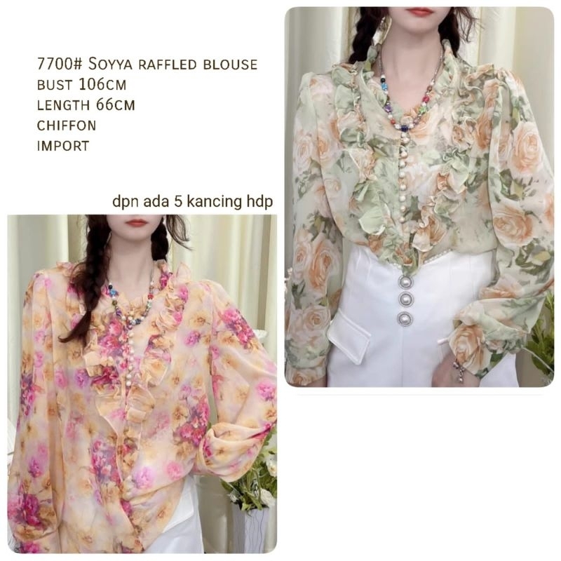 MDLV ~ 7700# Soyya Raffled Blouse Flower korea