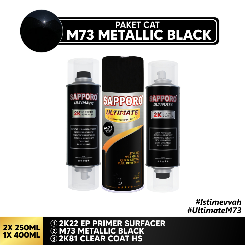 Paket Cat M73 Metallic Black / Sapporo Ultimate / Cat Spray Semprot Aerosol Terbaik