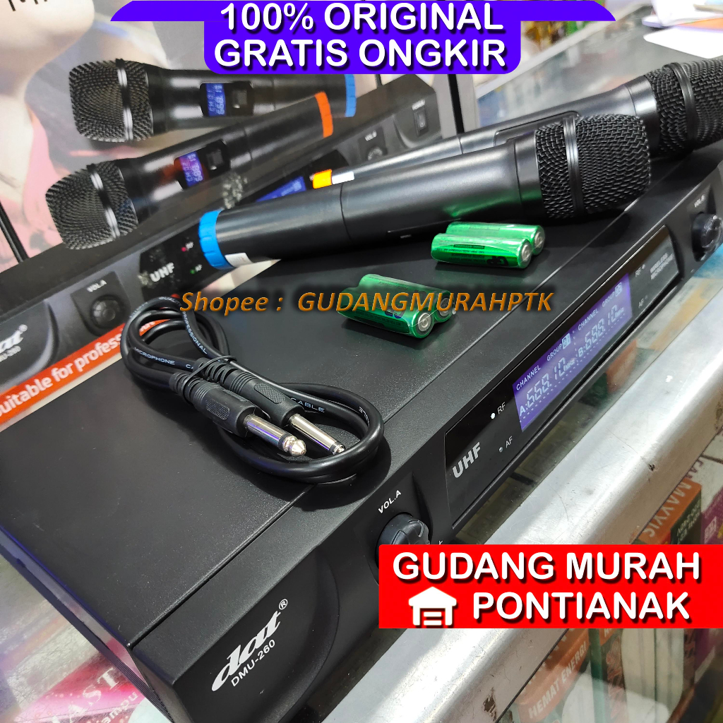 Mic Wireless DAT DMU 260 Dual Channels UHF KUALITAS ATAS SUARA BERSIH DAN AWET