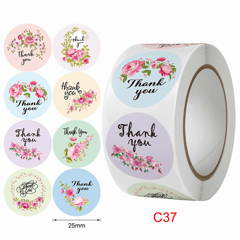 COD✨500 PCS / 1 ROLL STIKER TERIMA KASIH / STICKER THANK YOU Stiker Terima Kasih gs-34#baru🌟C37-2.5cm