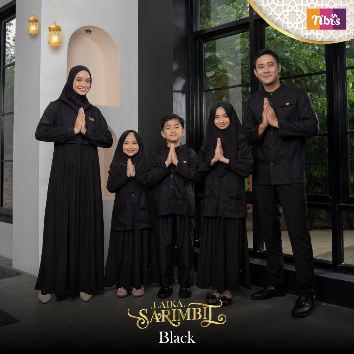 Nibras Sarimbit Baju Keluarga 2023 Lebaran Laika Hitam Busui Friendly Saku Sisi Koko Lengan Panjang