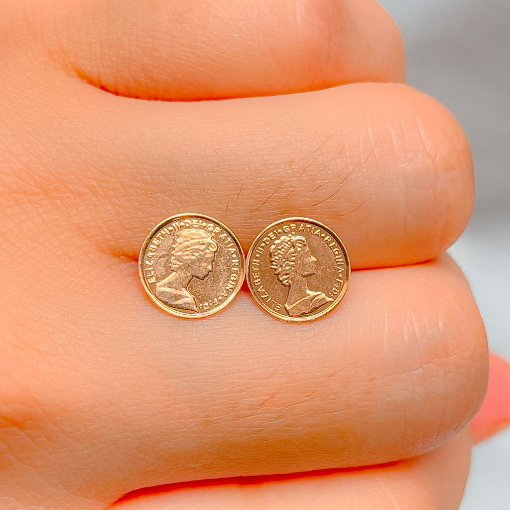 Anting stud anak dan dewasa emas asli kadar 70 16k koin victorian vintage coin giwang kerabu paku cucuk duduk tusuk