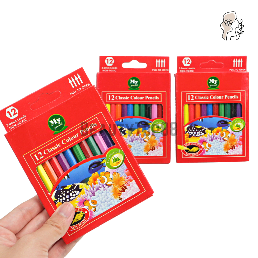 

Pensil 12 Warna Pendek Mini MY PENCIL / Color Pencil Paper Box Classic / Coloring Set Anak Anak