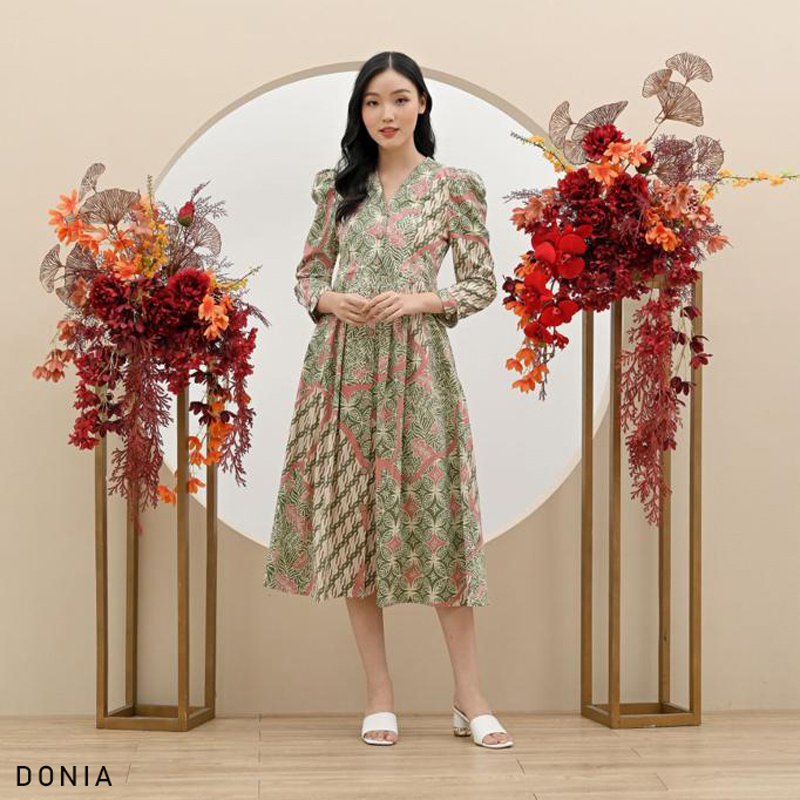 Donia Gamis Batik Dress Batik Wanita Lengan Panjang Terusan Batik Couple Modern Couple Set Seragam B