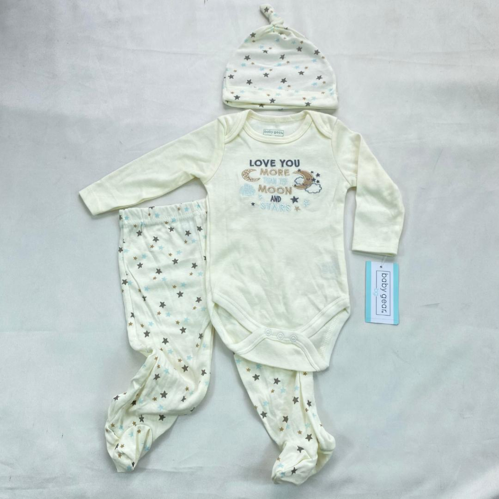 baju bayi sleepwear piyama kupluk homewear jumpsuit bungkus kaki /  JUMPER SET 3in1 0-9 bulan import