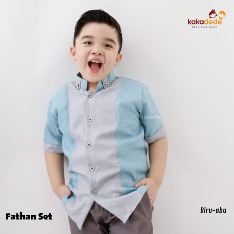 Fathan set size smlxlxxlxxxl 3-12 tahun set kemeja koko kakadede