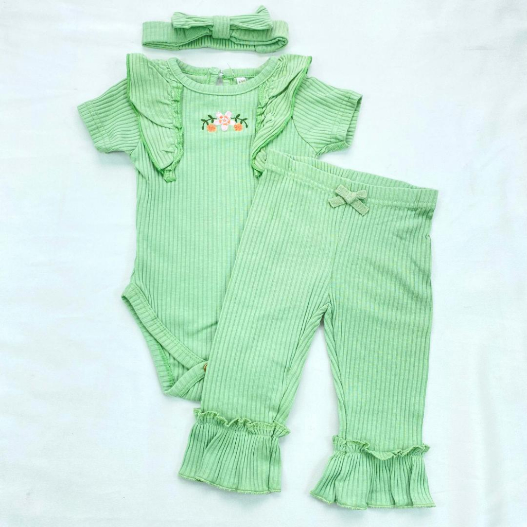 JUMPER SET - 3in1 setelan bayi perempuan 0-9 bulan baju baby cantik korean imut dan lucu import