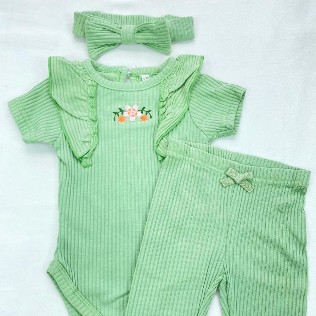 JUMPER SET - 3in1 setelan bayi perempuan 0-9 bulan baju baby cantik korean imut dan lucu import