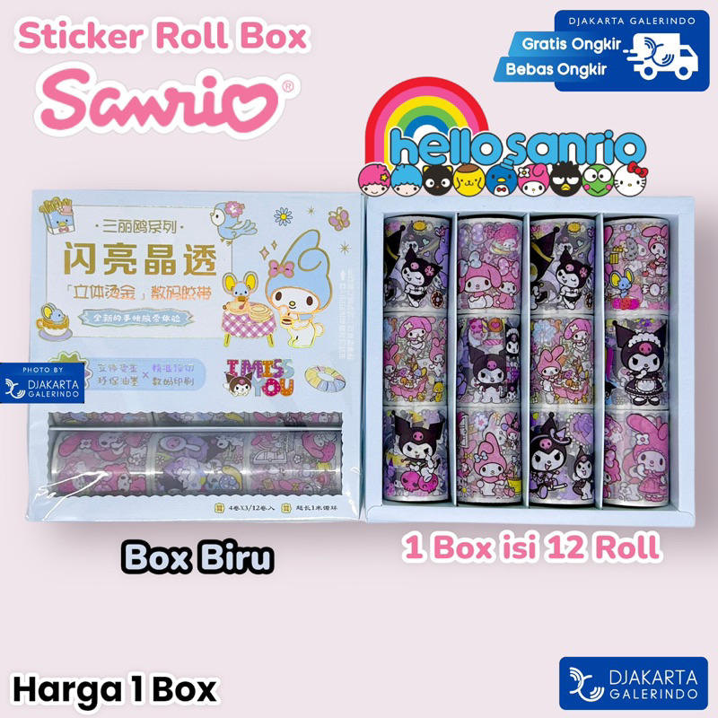 Sticker Roll Box isi 12 Roll Stiker Set BoxSanrio Hello Kitty My Melody Cinnamoroll Premium Original