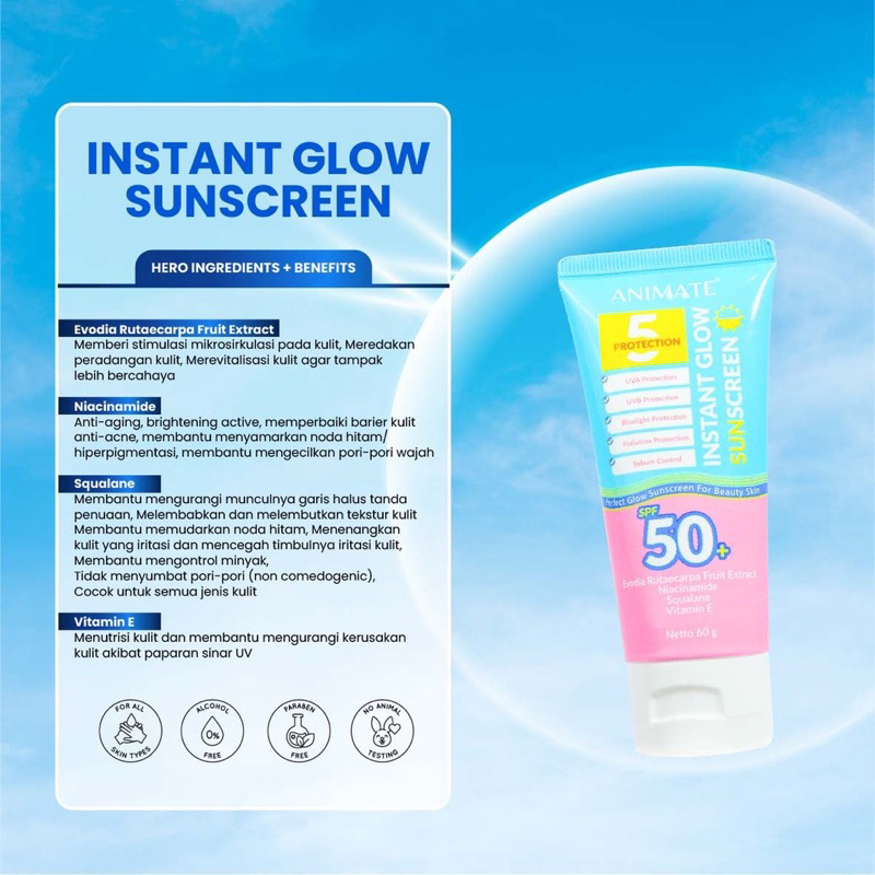 Animate Instan Glow Sunscreen SPF 50 Sunblock