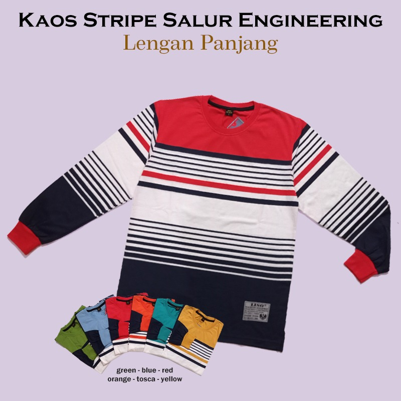 Kaospolos - Kaos stripe salur engineering lengan panjang | kaos belang garis garis 7883