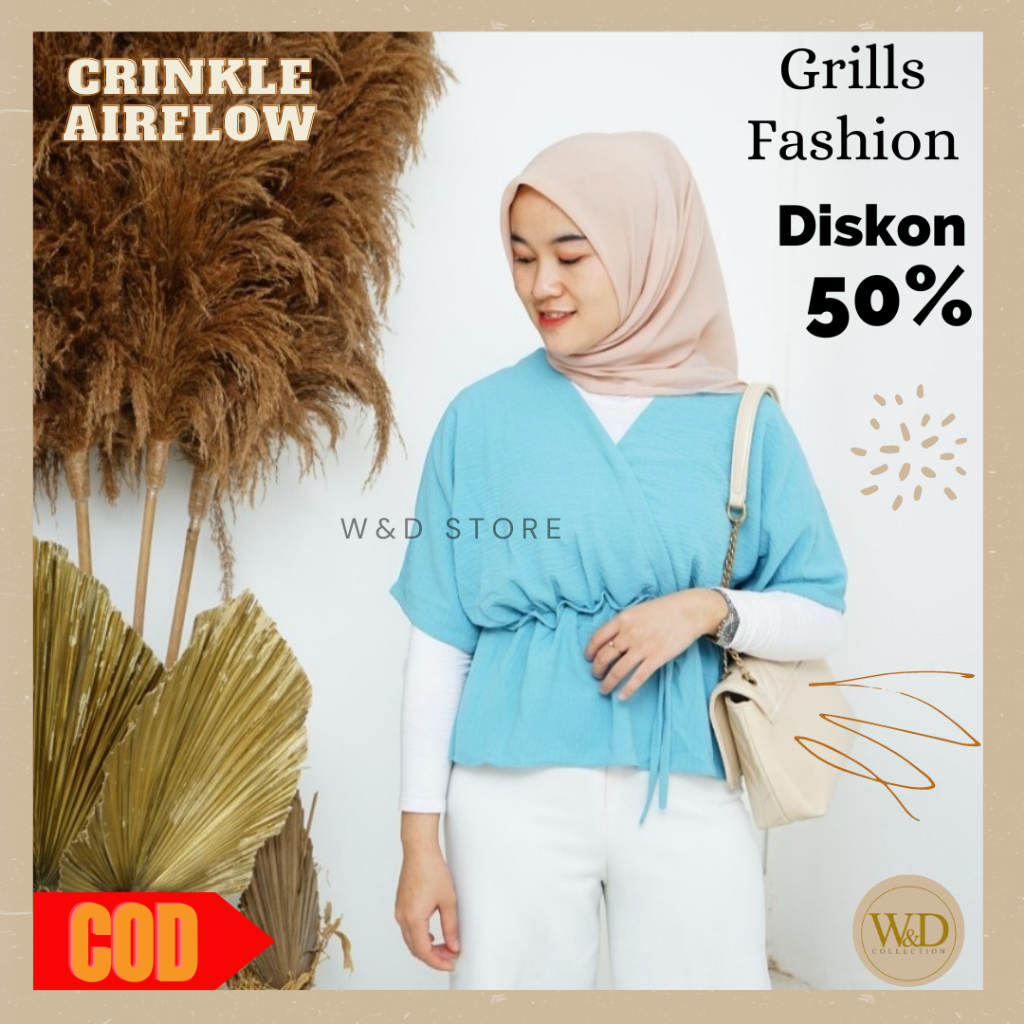 ATASAN WANITA BLOUSE KASUAL POLOS CROP KRINGKEL AIRFLOW