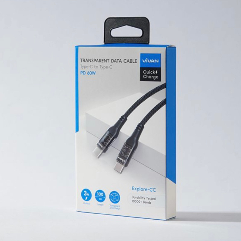 Vivan 60W Kabel Data Usb Type C to Type C PD Super Fast Charging Up to 60W Nylon Braided Cable Usb C for s10 s20 s21 s22 ultra s23