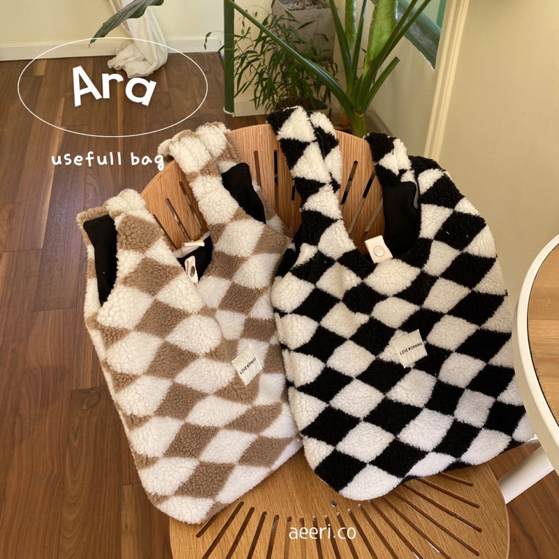 BUY 1 GET 1 ARA Z13 Korean Fluffy Aesthetic Totebag / Tas Bulu Korea / Tas Kuliah Kerja Korea