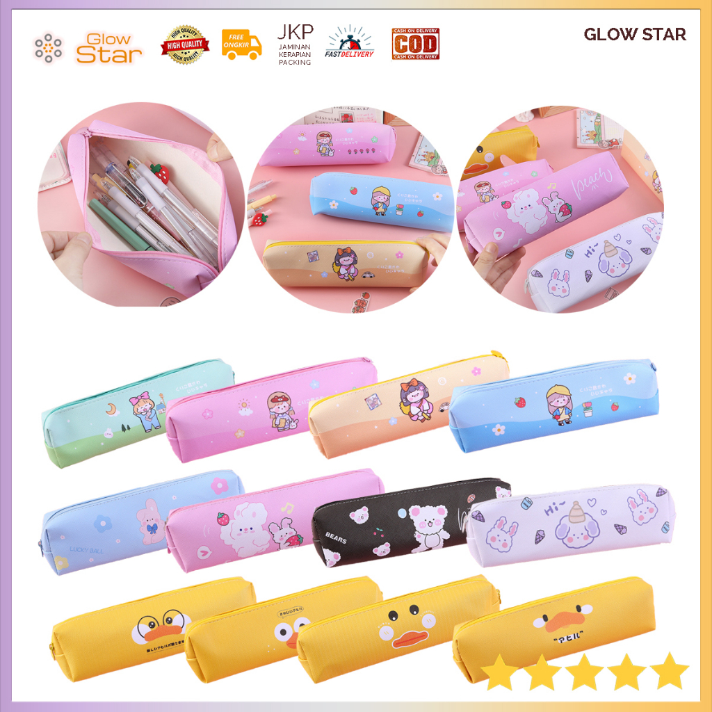 YPY-TP Tepak pensil PU Lucu Kartun Sekolah Korea pink creame putih alat tulis Tas Penyimpanan Kosmetik Sekolahan Kantoran wadah bolpen Cewek girl perempuan Bear kuning duck yellow case