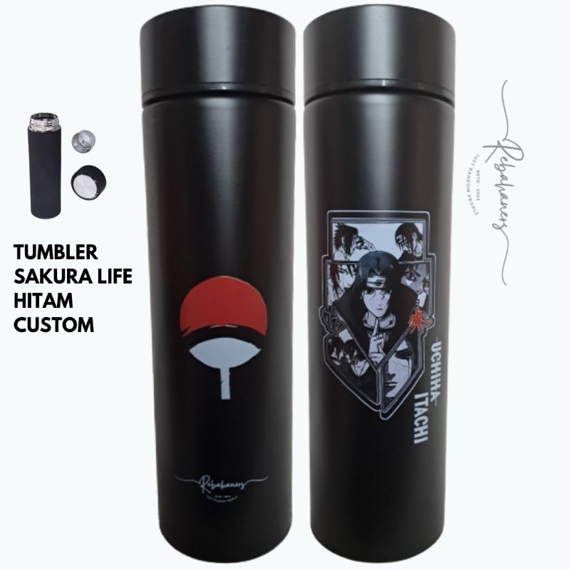 Tumbler Thermos life non-Led hitam polos | custom Uchiha Itachi sad story