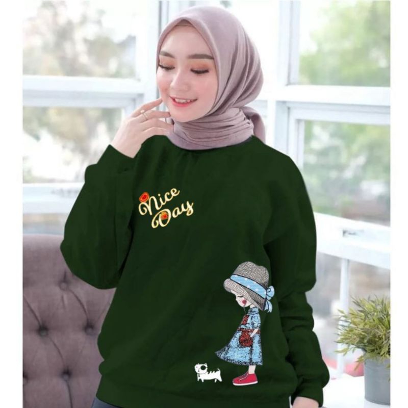 Baju lengan panjang wanita terbaru NICE DAY / Kaos Distro Keren / kaos Trendy,  Gaul  dan Kekinian / kaos model sweater