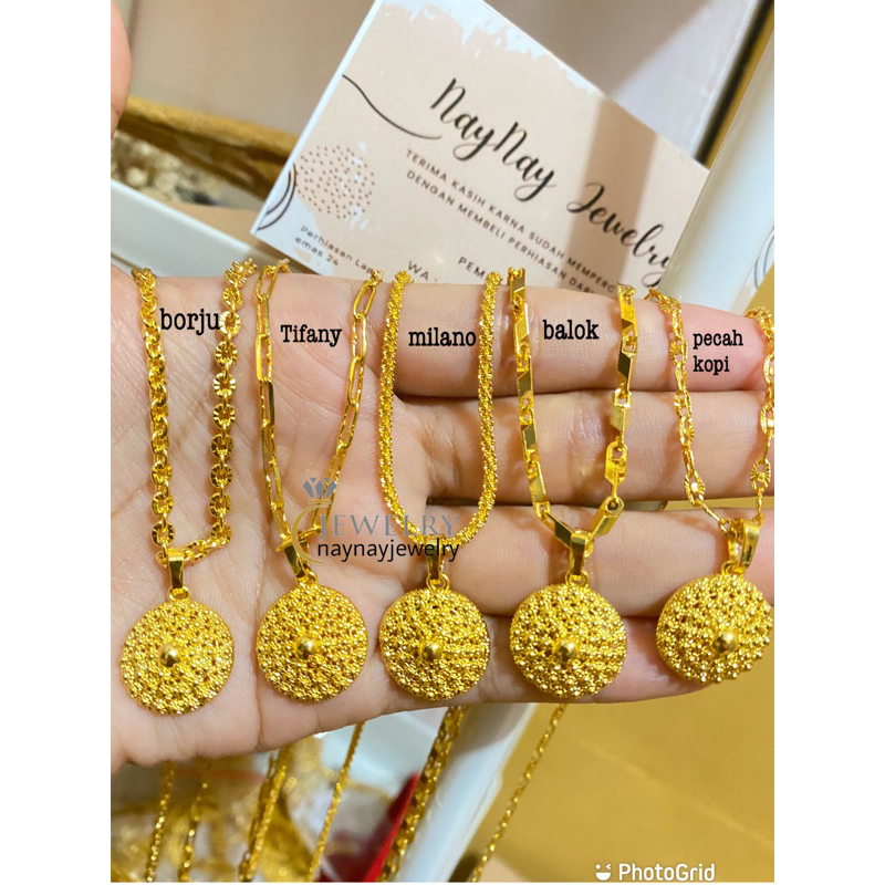 Kalung Warna 24k bulat ukir / Lapis emas 24