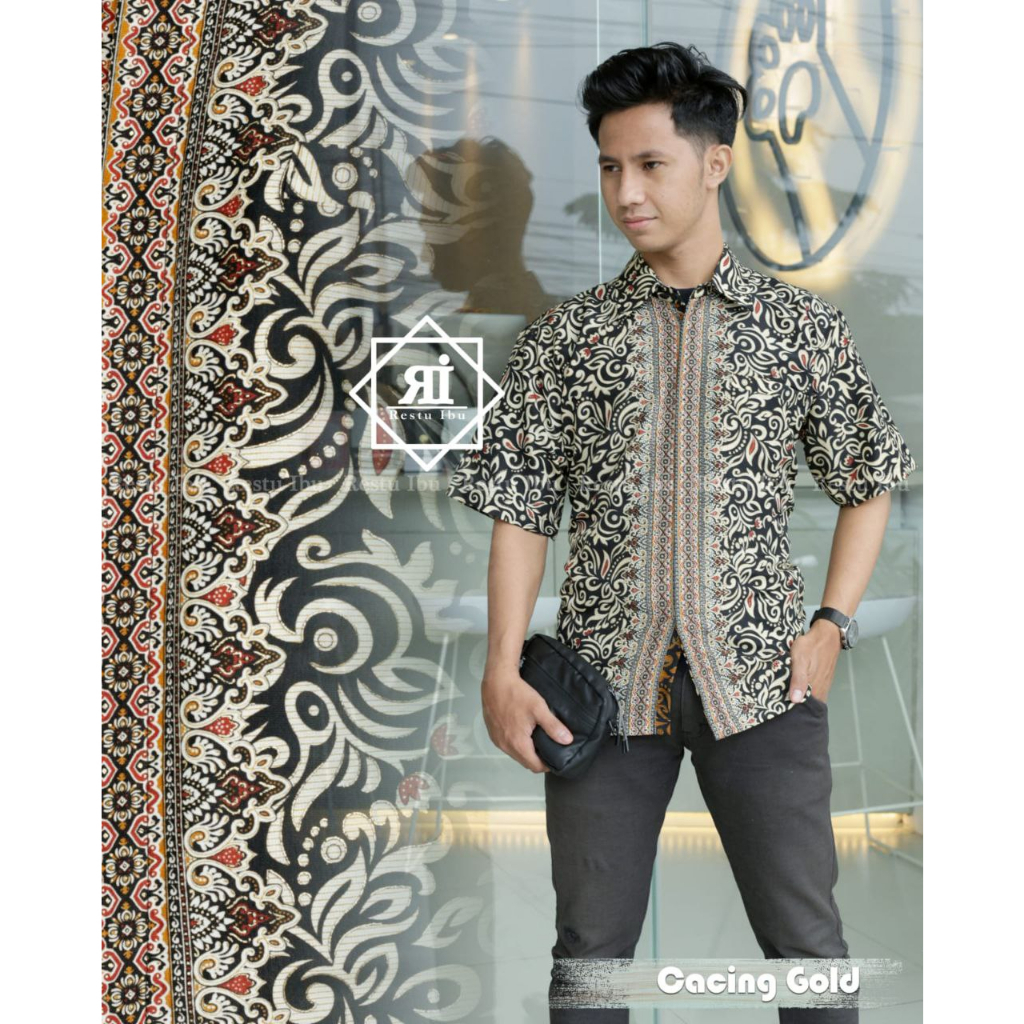 Kemeja Batik Pria Lengan Pendek Bahan Katun Premium Motif Cacing Gold Kekinian Cocok Untuk Kantoran Kondangan Dan Acara Besar Lainnya Best Seller