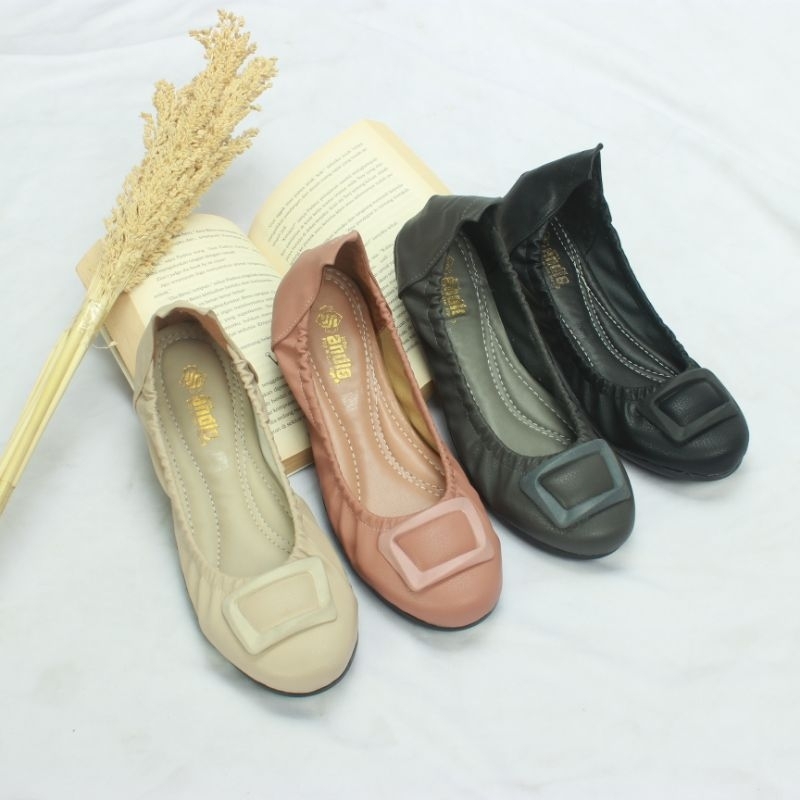 Sepatu Flatshoes Wanita Flat Shoes Sol Karet Roll AN09