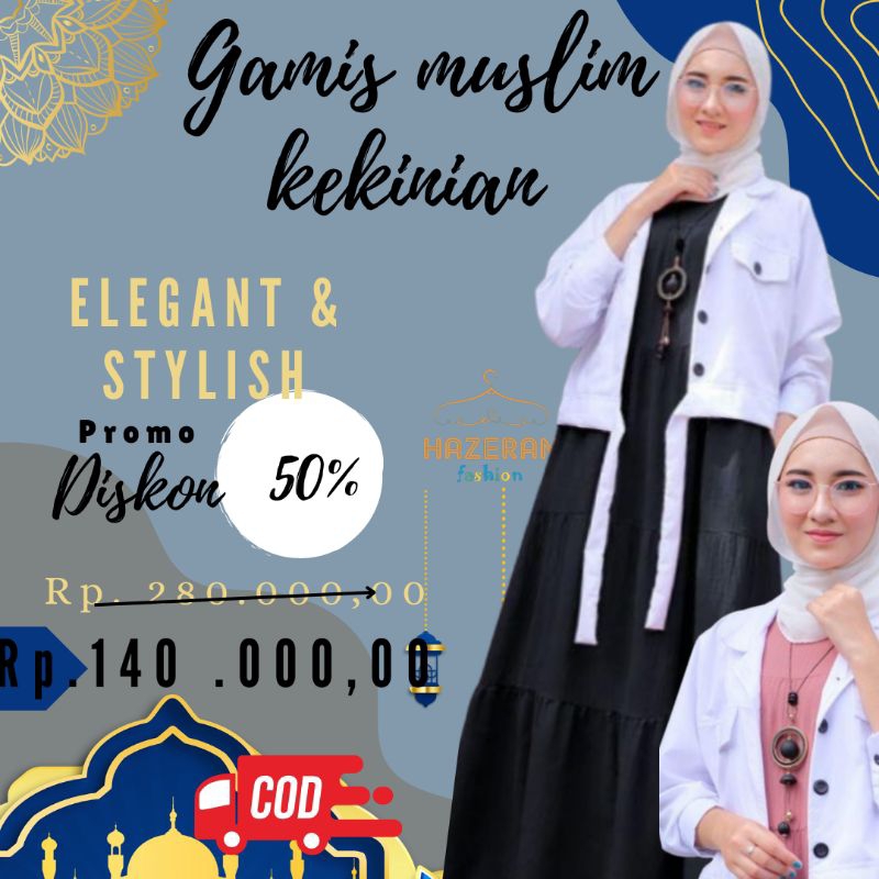 Baju Wanita Terbaru midi Dress + Outer 2in1 Set Crinkle Airflow gamis remaja cewek kekinian