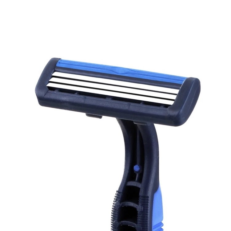 Alat Cukur Kumis jenggot manual Tajam 3 mata silet Blade Bilah baris Biru cowok Pria Gmax