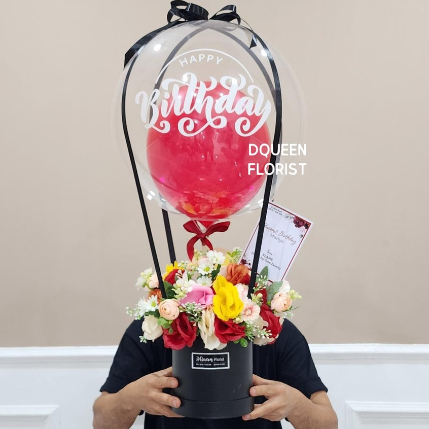 BUNGA BOX ARTIFICIAL FLOWER ULANG TAHUN BIRTHDAY BALON BUKET