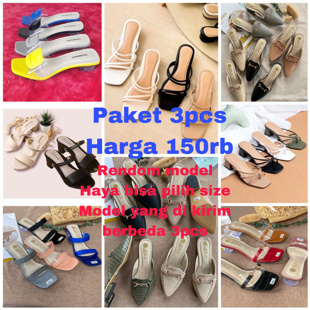 PROMO PAKET 3PCS SANDAL WANITA BEDA-BEDA MODEL