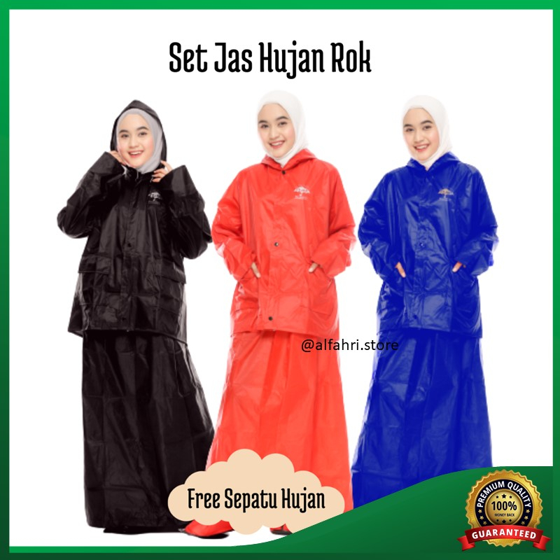 Jas Hujan Raincoat Rok Wanita Dewasa Anti Air Free Sepatu Hujan / jas hujan dewasa wanita / jas hujan wanita syar'i / jas ujan / jas hujan gamis muslimah / jas hujan wanita anti air / jas hujan wanita gamis / mantel hujan wanita / jas hujan wanita setelan