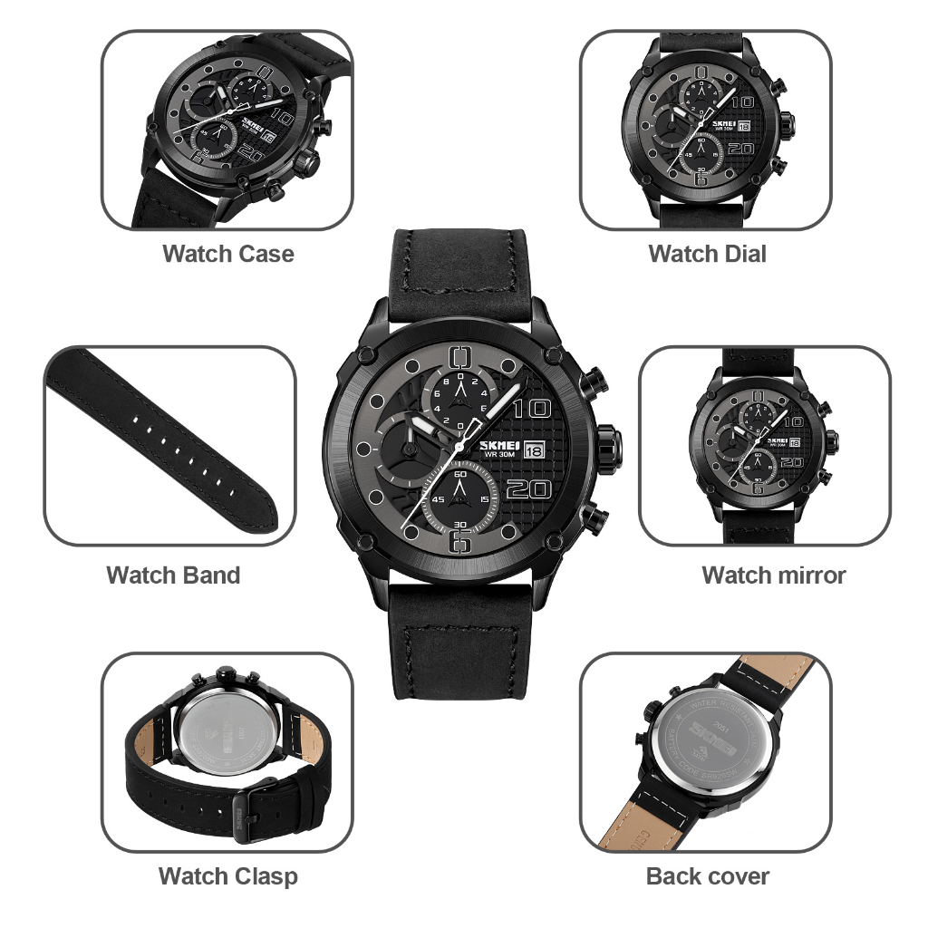 SKMEI 2051 Jam Tangan Pria Analog Chronograph Tali PU Leather WATCHKITE WKOS