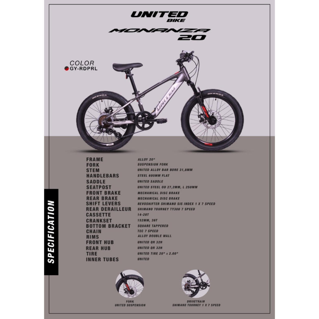 Sepeda Gunung MTB Ukuran 20 Monanza by United Sepeda Mtb sepeda remaja sepeda dewasa - Onlinepratama