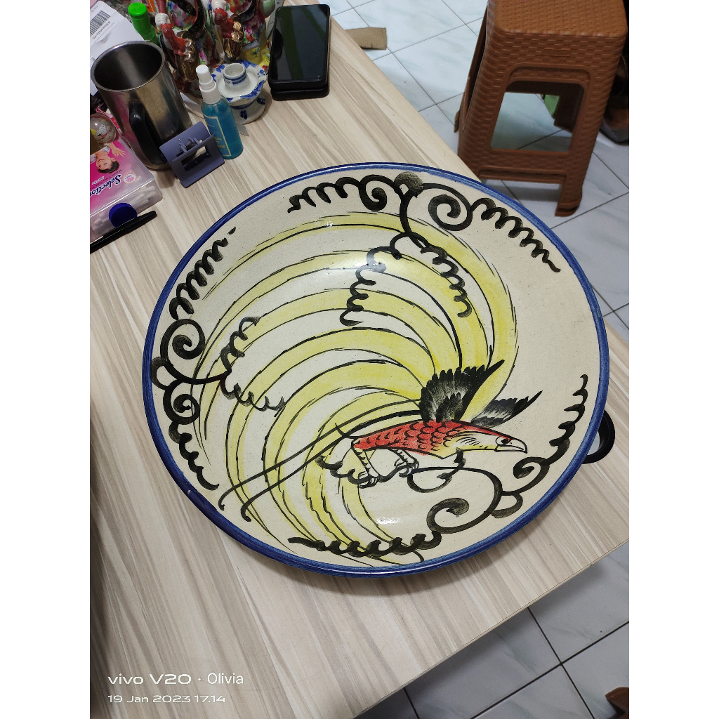Piring Pajangan Keramik Burung Kuno Jadul Antik