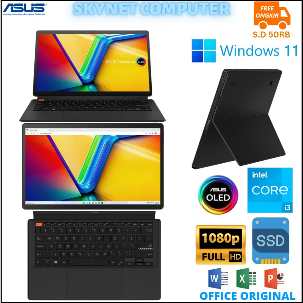 ASUS VIVOBOOK 13 SLATE OLED T3304GA INTEL CORE i3 N300 RAM8GB SSD256GB 13.3 WINDOWS 11 DAN OFFICE 2021 ORIGINAL