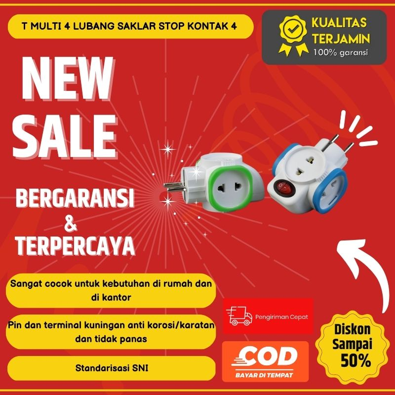 T Multi 4 Lubang Saklar Stop Kontak 4 Lubang Steker Colokan 4 Lubang - Sedia Colokan Terminal Timer 