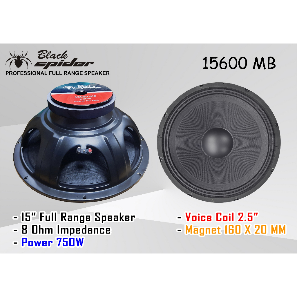 Speaker Komponnen 15 " (15 Inchi) Baru Black Spider 15600 MB Original (power 750watt)