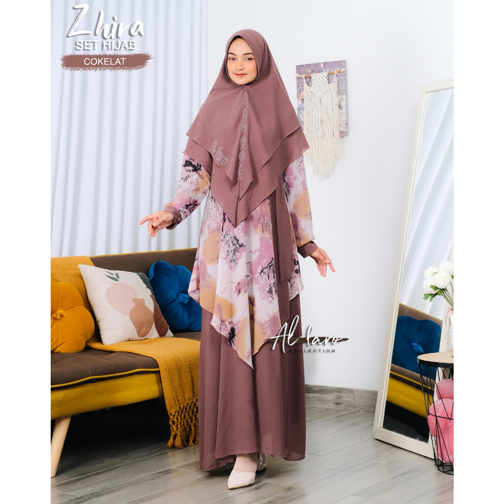 GAMIS INNARA AIRRA NAIRRA ORIGINAL HIJABKU &amp; NARA ZHIRA ORI  ALFARO CERUTY BABYDOLL SET KHIMAR baju muslim modis modern khimar antem motif printing abstrak ootd hajatan lebaran ramadhan pengajian seragaman