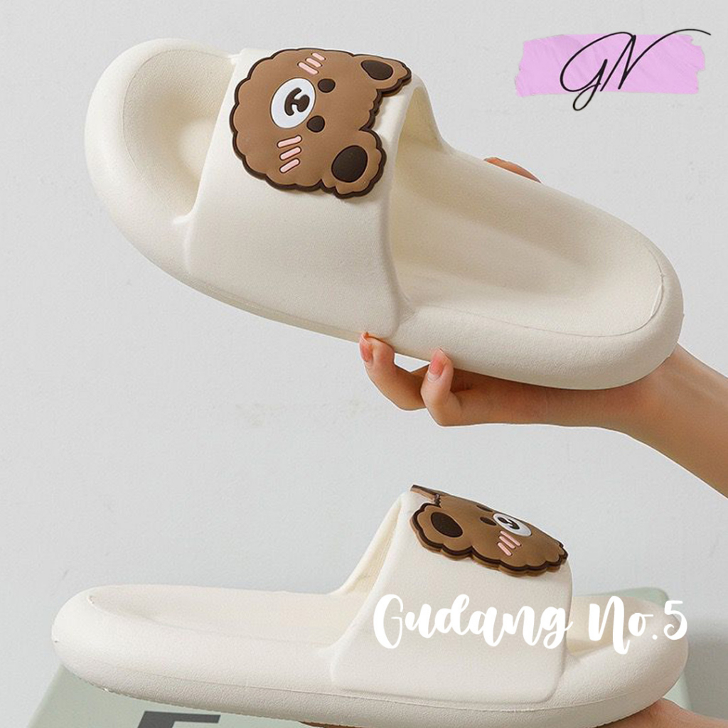 GN-1038-A1 Sandal Slop Jelly Wanita Motif Teddy Bear Korean Style Import PCU