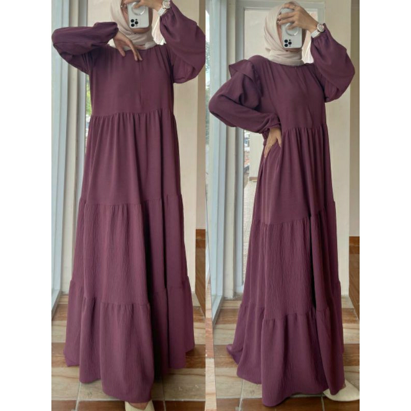 GAMIS ALYA BABYDOLL UMPAK CRINKEL AIRFLOW PREMIUM POLOS/GAMIS MEWAH ELEGAN POLOS