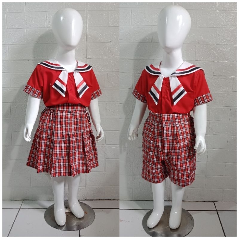 Seragam TK/PAUD Kotak kotak Pendek warna Merah Bendera (cabe) yg