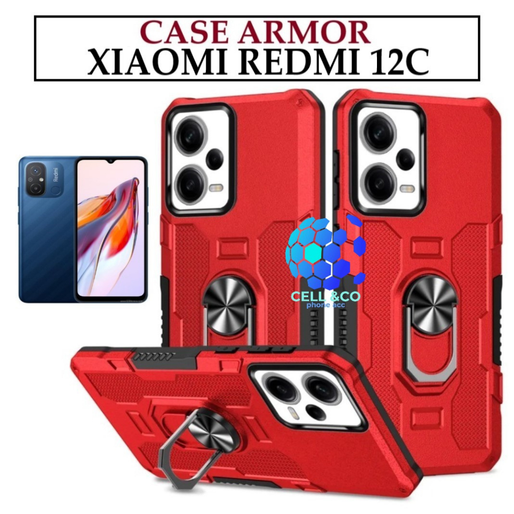 Case Armor New XIAOMI REDMI 12C Iring Cincin Magnetic Kesing Hp Protect kamera Premium Hard Case Standing Robot Pelindung Kamera