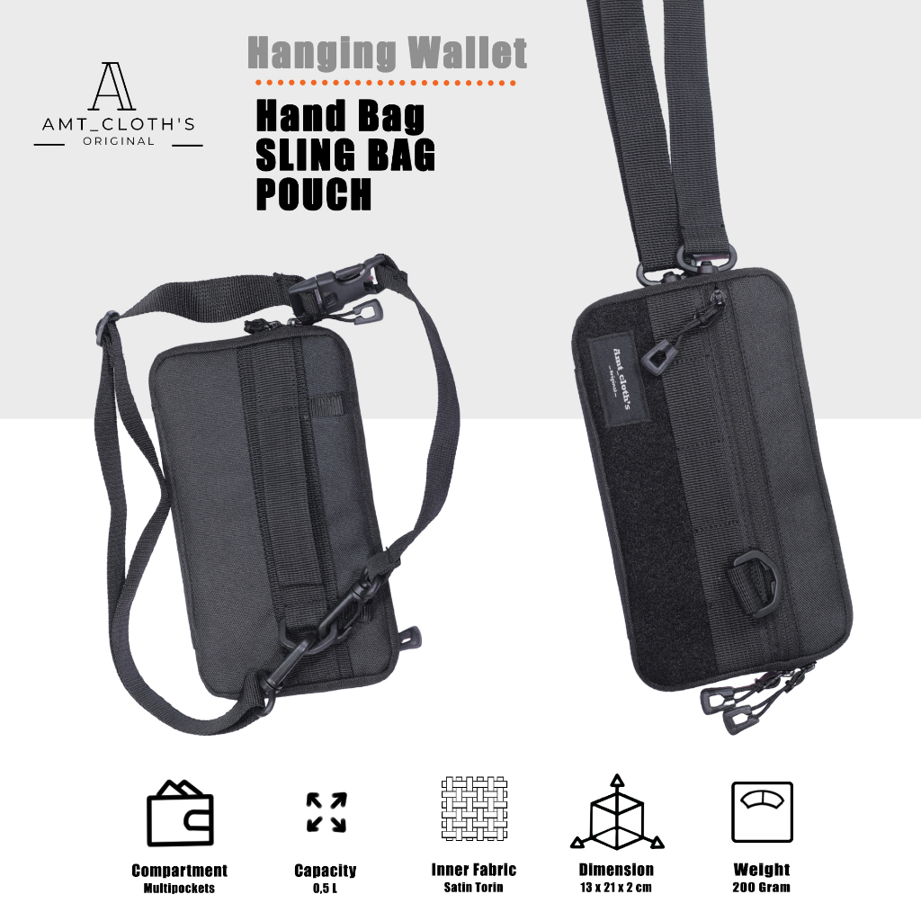 AMT - Hanging Wallet - Tas Tangan Tas Selempang Pouch Bag Sling Bag Hand Bag Hanging Bag - Canvas Velcro
