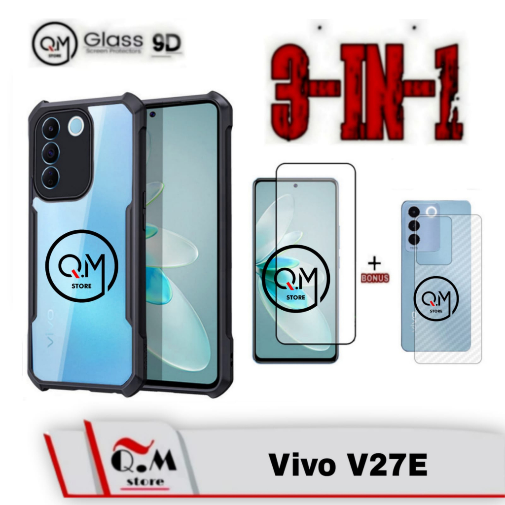 Paket 3 in1 Case Vivo V37E Softcase Transparan Armor Acrilik Pelindung Back Cover