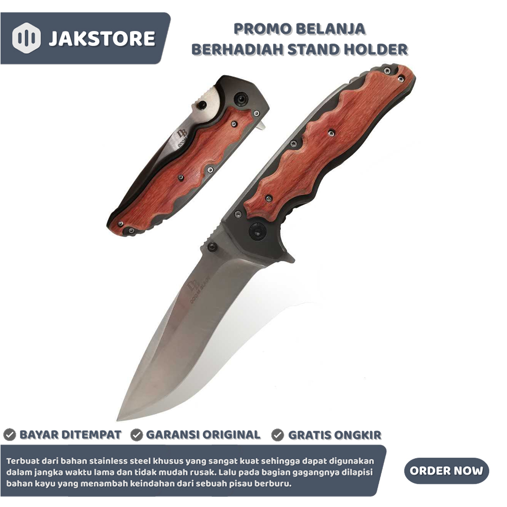 Pisau Tactical Lipat Beburu Super Tajam Gagang Kayu Pisau Camping Peralatan Survival Knife Wooden Ha