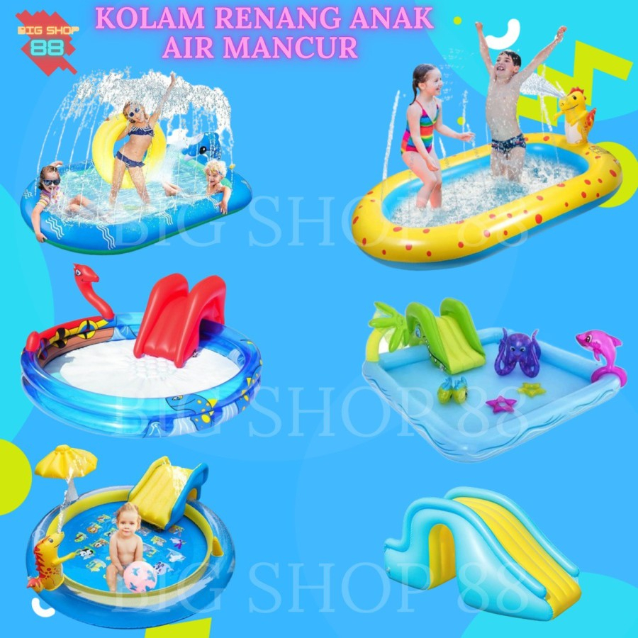 Kolam Renang Anak Air Mancur Perosotan Kolam Renang Anak Karet PVC Inflatable Kids Pool Water Spray 