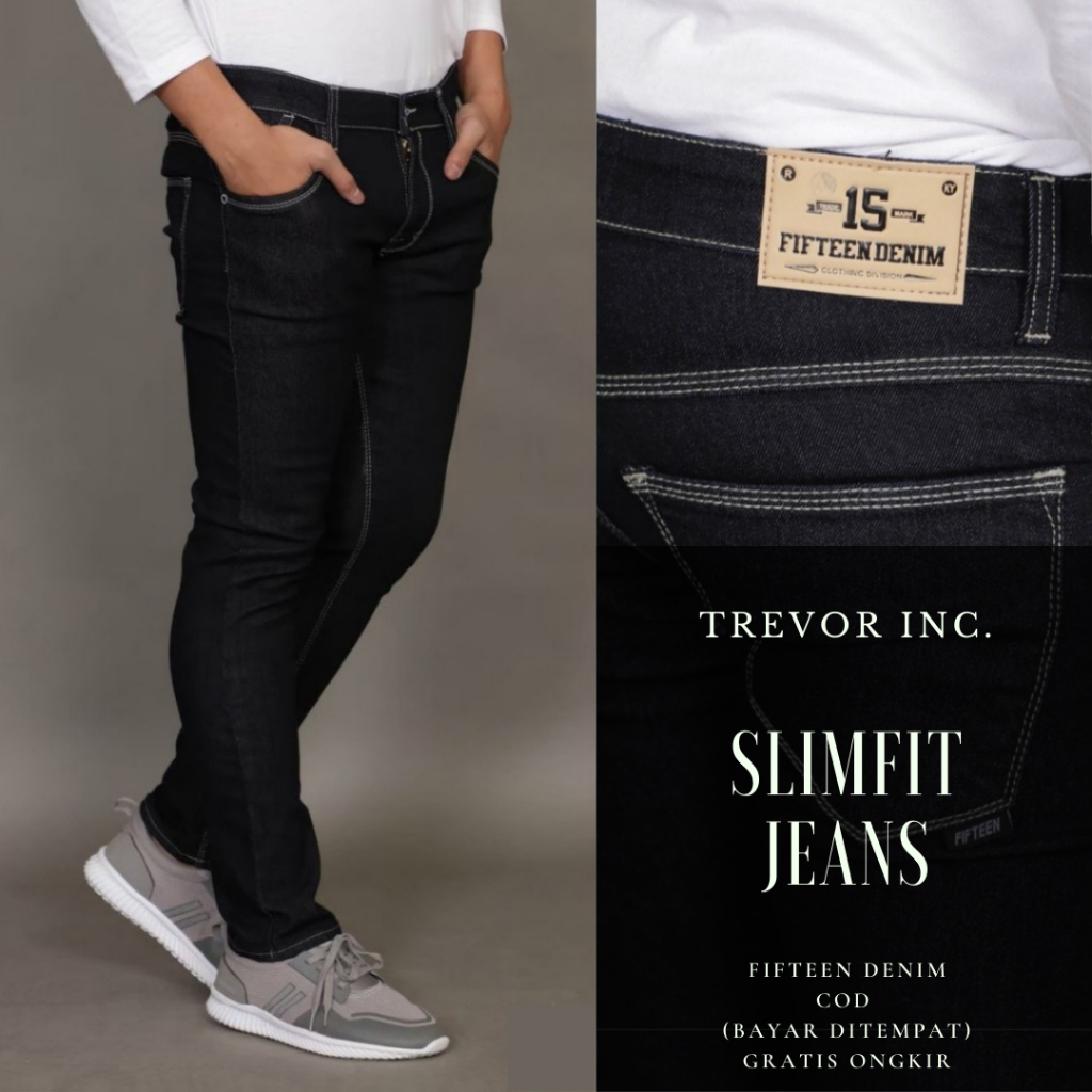 Celana Jeans Pria Panjang Skinny Slim Fit Navy Original New Fifteen Denim Celana Jeans