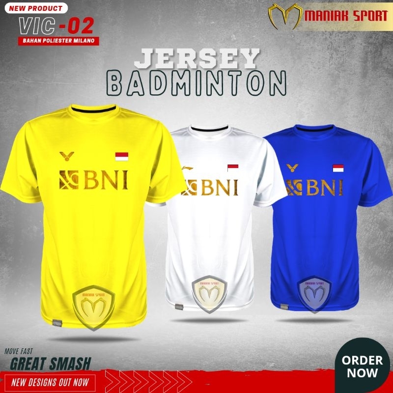BAJU BADMINTON KAOS BULUTANGKIS BNI 46 SUDIRMAN JERSEY PREMIUM SABLON DTF